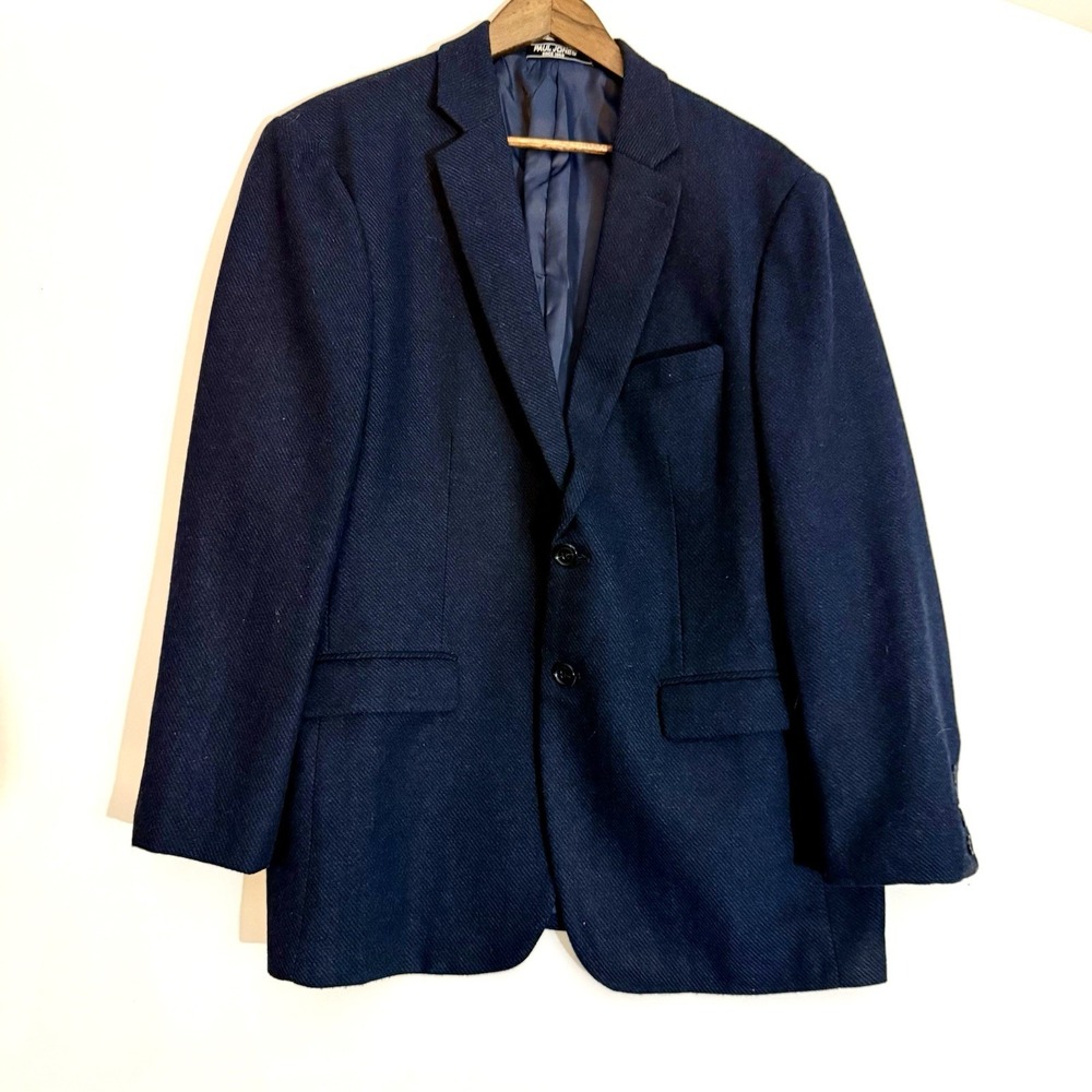 Paul Jones Men's Navy Herringbone Wool Blend Sport Coat Blazer 42R